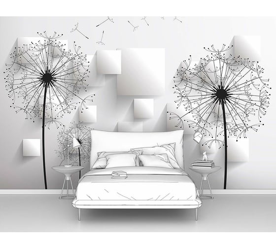 Изображение товара Фотообои 3d абстракции цветы ООО Первое ателье "Большие одуванчики с объемными квадратами" 400x250 см pw95703-4