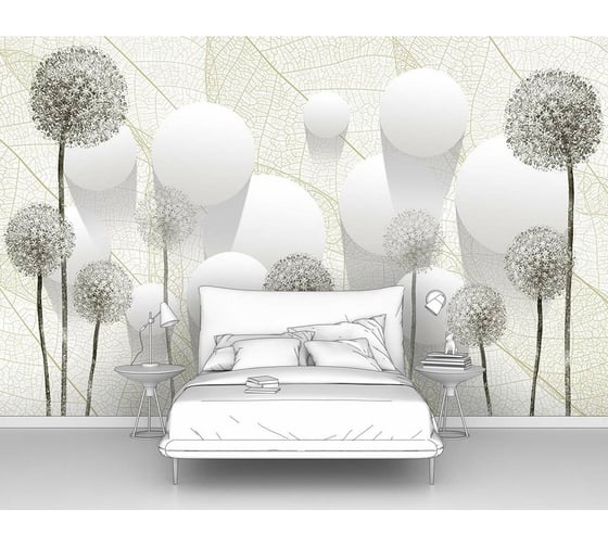 Изображение товара Фотообои абстракции цветы ООО Первое ателье "Монохромная абстракция из цветов и кругов" 160x100 ШxВ pw95755-1