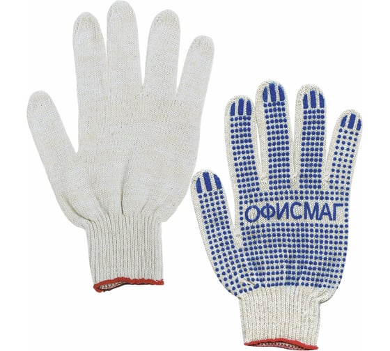 Изображение товара Хлопчатобумажные перчатки ОФИСМАГ 5 Пар, 10 класс, 40-42 г, 116 текс, Пвх точка, Люкс, белые 605504