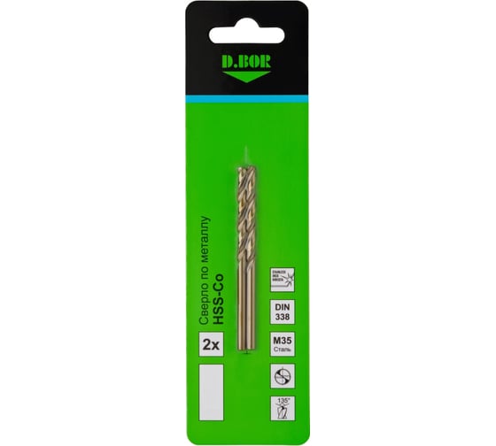 Изображение товара Сверло по металлу COBALT 5%, HSS-Co, DIN 338 3х33х61 мм, 2 шт D.BOR D-TD-338-CO5-030-02