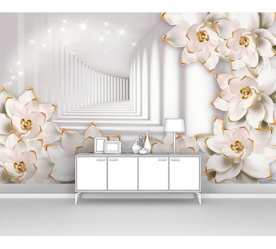 Изображение товара Фотообои 3D ООО Первое ателье "Фарфоровые цветы с золотыми ободками вокруг тоннеля" (абстракции; цветы; 160х100 см) pw94028-1