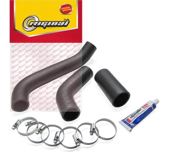 Изображение товара Патрубки радиатора 3 шт, с хомутами и герметиком для а/м ГАЗ 3302 дв.УМЗ 4216 Riginal RG3302-38-1303000-10