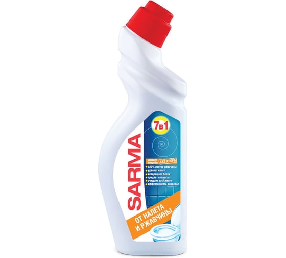 Изображение товара Чистящее средство для сантехники SARMA Антиржавчина, дезинфицирующее, 750 мл, убивает микробы 70681 603528