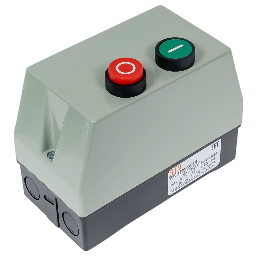 Изображение товара Пускатель ВТМ (S) ПМЛ-1220-12А-220АС-(1з)-РТЛ1003-2(0,24-0,4А)-УХЛ3-В ВТМ00053147