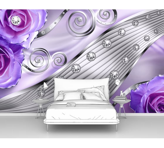 Изображение товара Фотообои 3D ООО Первое ателье "Стальные завитушки со стразами и абстрактными" (абстракции; цветы; 300х190 см) pw94426-3