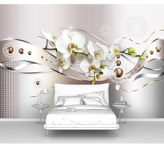 Изображение товара Фотообои 3d ООО Первое ателье "Металлические ленты с орхидеями" (абстракции; цветы; 145x100 см) pw94741-1