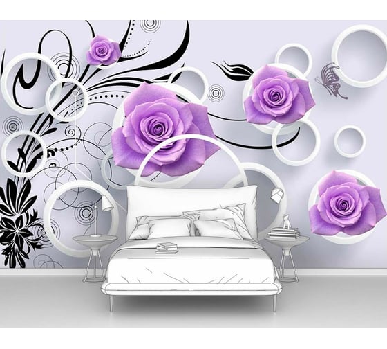 Изображение товара Фотообои 3d ООО Первое ателье "Фиолетовые розочки с бабочками" (абстракции; цветы; 200x130 см) pw96353-2