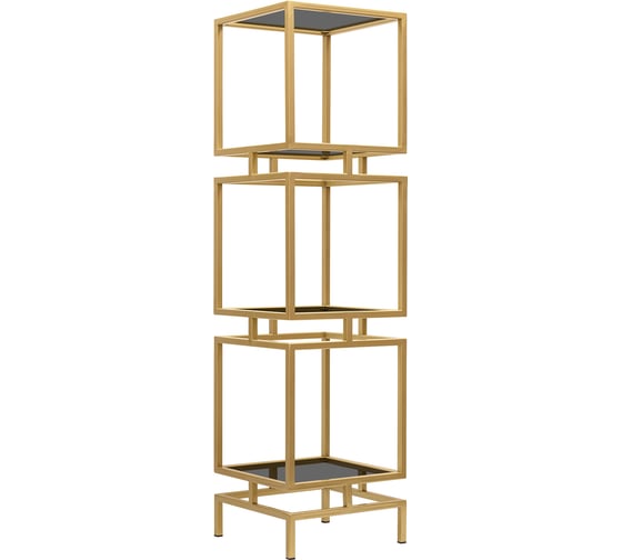 Изображение товара Стеллаж GreenWeen CUBIC-3, золотой каркас, полки тонированное стекло, 1505x400x400 GW-CUBIC-3-G-G
