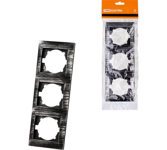 Изображение товара Рамка 3-х постовая вертикальная TDM ELECTRIC старинное серебро, серия "Лама" SQ1815-0684