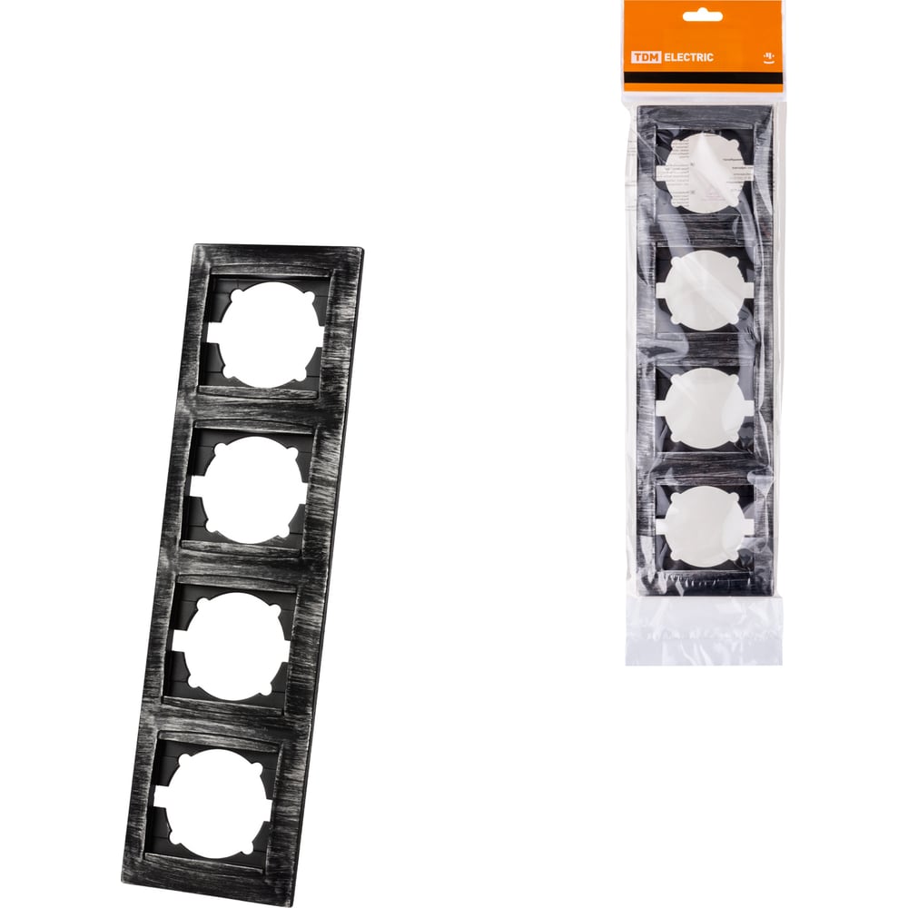 4-х постовая вертикальная рамка TDM, цвет черный/серебро SQ1815-0685 Лама - фото 1