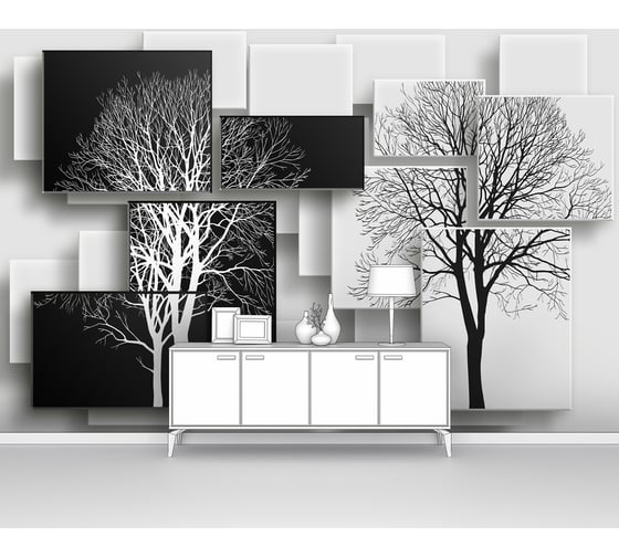 Изображение товара Фотообои 3d ООО Первое ателье "Черно-белые деревья на фоне" (абстракции; дерево; 200х125 см) pw94413-2