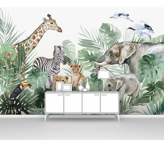 Изображение товара Фотообои ООО Первое ателье "Акварельные джунгли с дикими африканскими животными" (животные; 400x260 см) pw141429-4