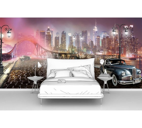 Изображение товара Фотообои ООО Первое ателье "Ретро автомобиль на фоне ночного города" (город; машина; 300x150 см) pw28588-3