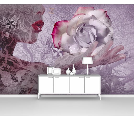 Изображение товара Фотообои ООО Первое ателье "Абстракция девушка с розой в каплях воды на ладони" (лофт; 400x270 см) pw78618