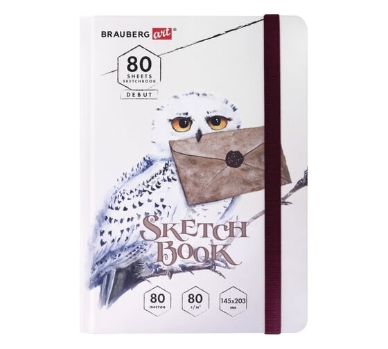 Изображение товара Скетчбук BRAUBERG Art Debut Хогвартс белая бумага, 80 г/м2, 145x203 мм, 80 л, резинка, твердый 114581