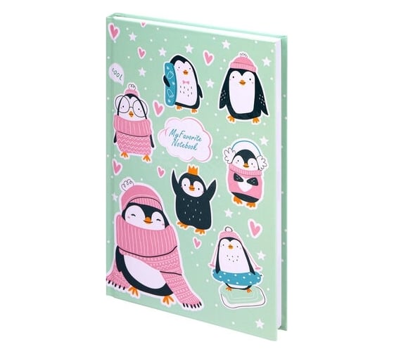 Изображение товара Блокнот BRAUBERG Kids Пингвинчики А5, 134x206 мм, 80 л, твёрдый, клетка 114420