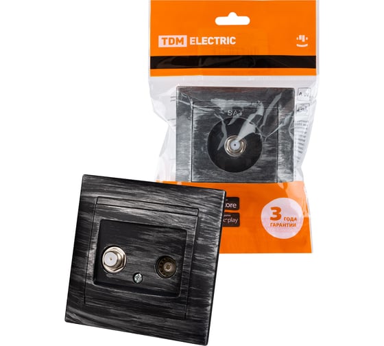 Изображение товара Розетка TV ("мама") + SAT (F-разъем) 0-2400МГц TDM ELECTRIC старинное серебро, серия "Лама" SQ1815-0661