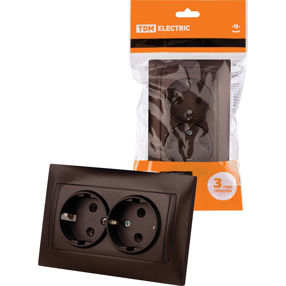 Изображение товара Двойная розетка TDM ELECTRIC 2П+З 16А 250В шоколад "Лама" SQ1815-0525