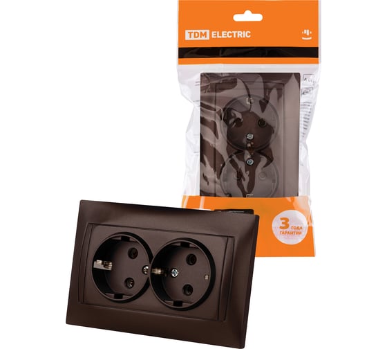 Изображение товара Двойная розетка TDM ELECTRIC 2П+З 16А 250В шоколад "Лама" SQ1815-0525