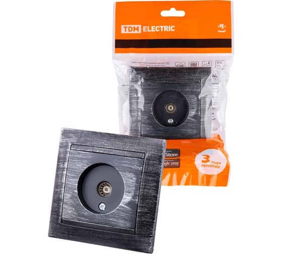 Изображение товара Розетка телевизионная простая (0-2400МГц, "мама") TDM ELECTRIC старинное серебро, серия "Лама" SQ1815-0658