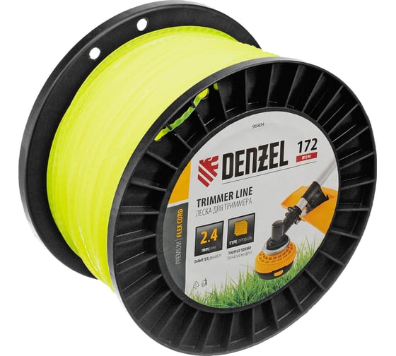 Изображение товара Леска FLEX CORD зубчатый квадрат 2.4 мм, 172 м, на DIN катушке для триммера Denzel 96804