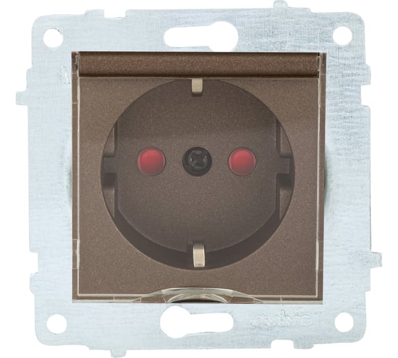 Изображение товара Механизм розетки OVIVO с заземлением, шторки, с крышкой, мокко 600-000319-243