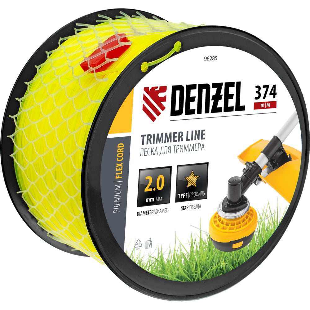 Изображение товара Леска FLEX CORD звезда 2 мм 374 м на DIN катушке для триммера Denzel