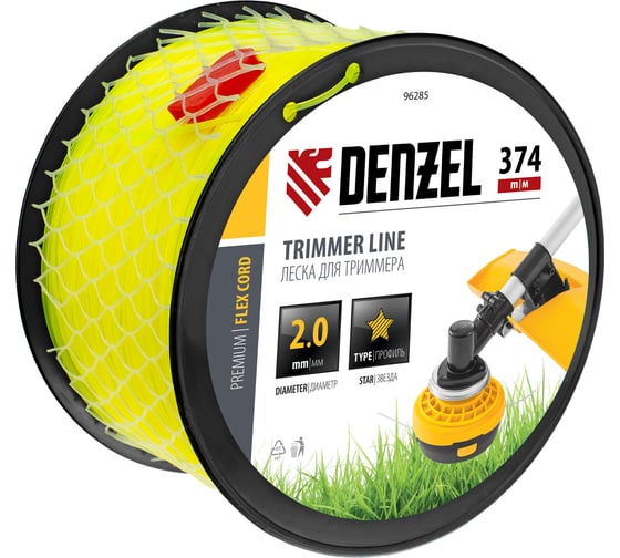 Изображение товара Леска FLEX CORD звезда 2 мм, 374 м, на DIN катушке для триммера Denzel 96285