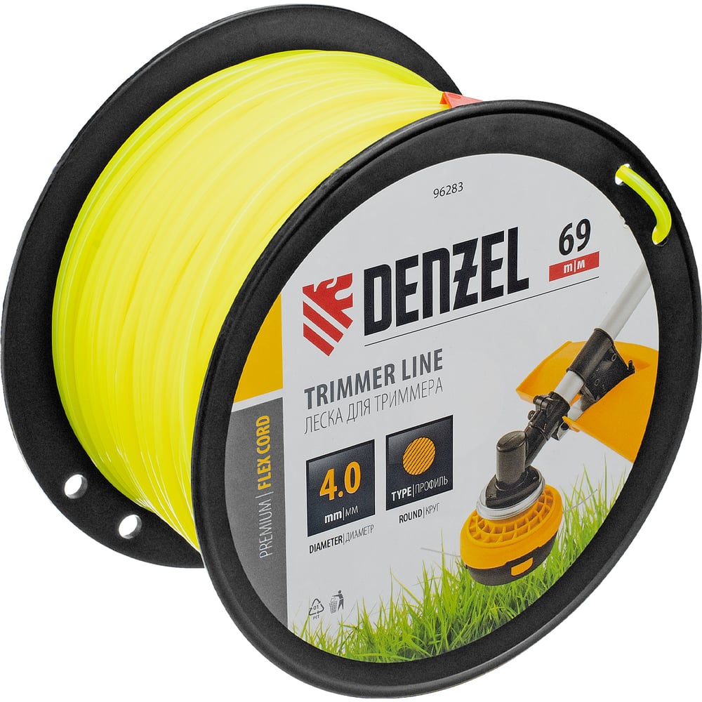 Изображение товара Леска FLEX CORD круглая 4 мм, 69 м, на DIN катушке для триммера Denzel 96283