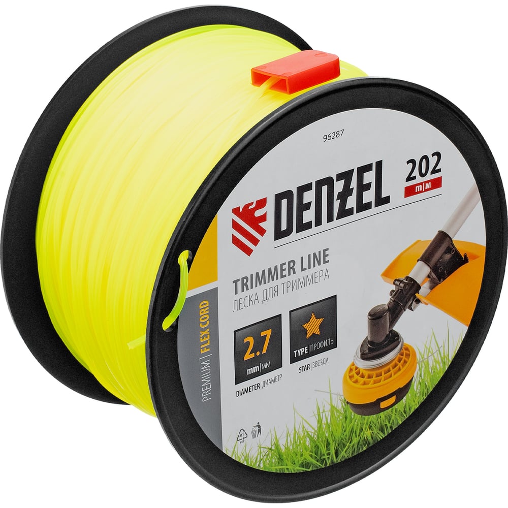 Изображение товара Леска FLEX CORD звезда 2.7 мм, 202 м, на DIN катушке для триммера Denzel 96287