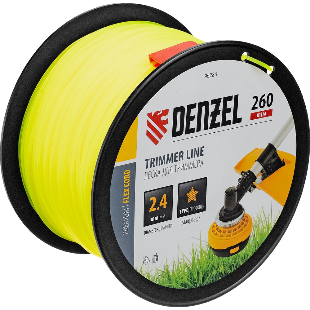Изображение товара Леска FLEX CORD 2.4 мм, 260 м для триммера Denzel, катушка