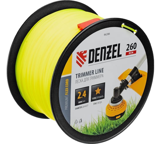 Изображение товара Леска FLEX CORD звезда 2.4 мм, 260 м, на DIN катушке для триммера Denzel 96286