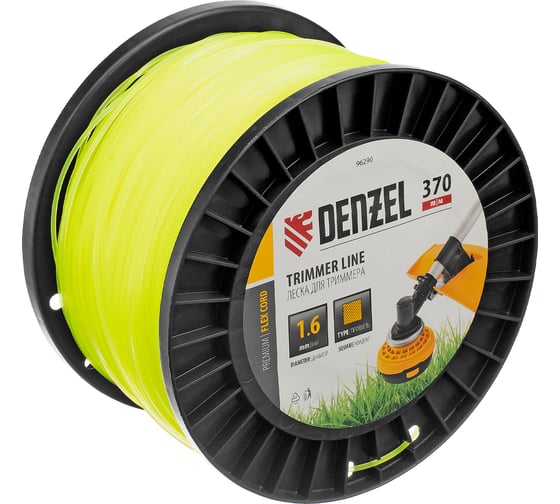Изображение товара Леска FLEX CORD квадрат 1.6 мм, 370 м, на DIN катушке для триммера Denzel 96290