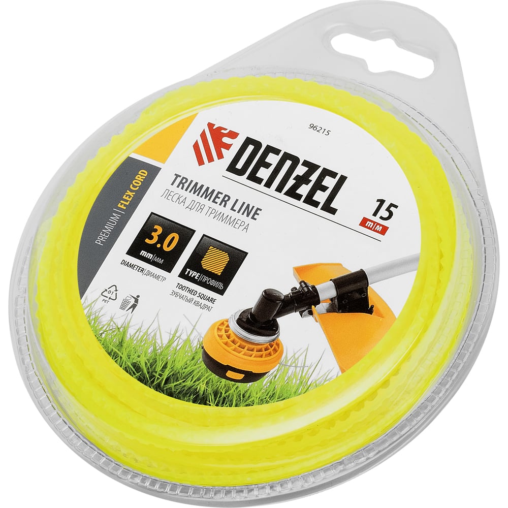 Изображение товара Леска для триммера FLEX CORD зубчатый квадрат 3 мм 15 м Denzel 96215