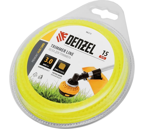 Изображение товара Леска FLEX CORD зубчатый квадрат 3 мм, 15 м, блистер для триммера Denzel 96215
