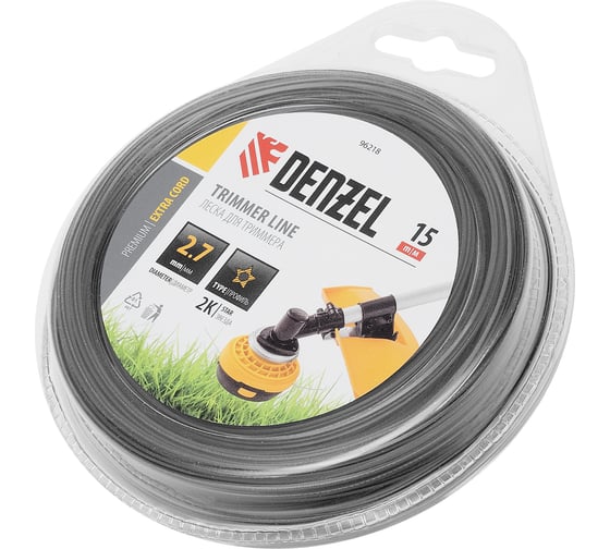 Изображение товара Леска EXTRA CORD двухкомпонентная звезда 2.7 мм, 15 м, блистер для триммера Denzel 96218