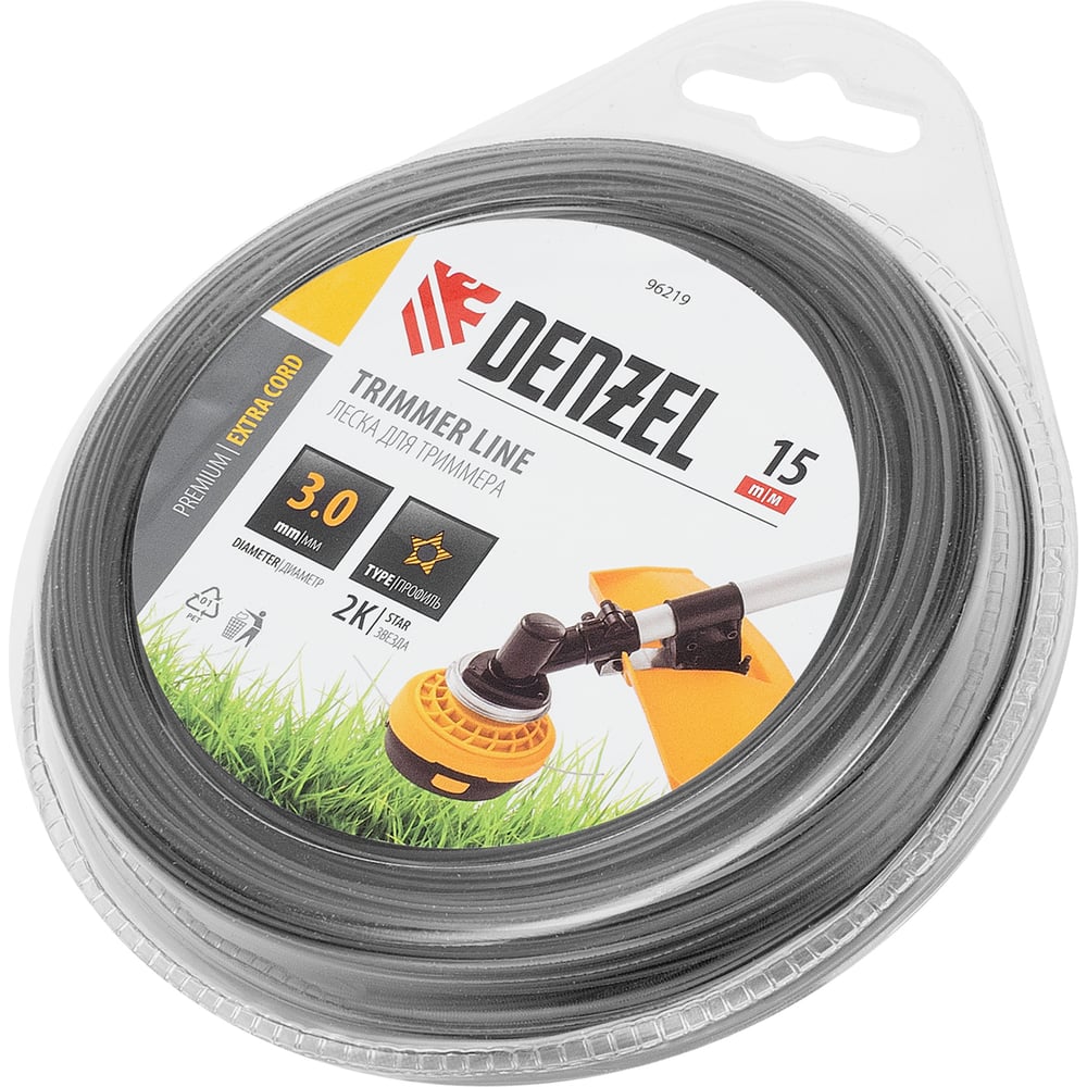 Изображение товара Леска EXTRA CORD двухкомпонентная звезда 3 мм, 15 м для триммера Denzel