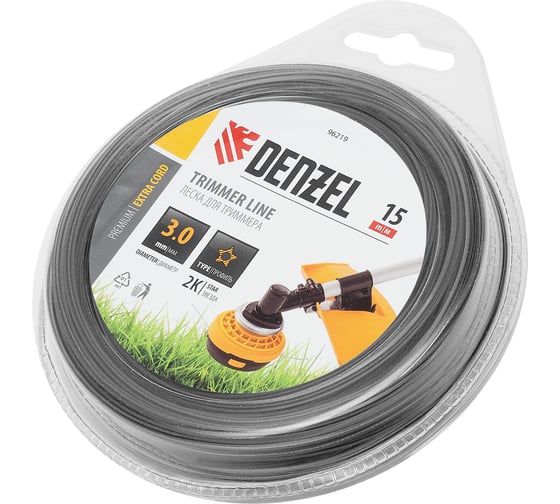 Изображение товара Леска EXTRA CORD двухкомпонентная звезда 3 мм, 15 м, блистер для триммера Denzel 96219