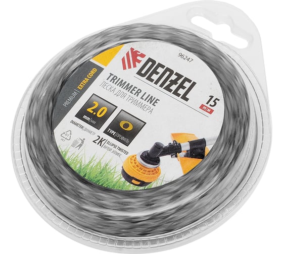 Изображение товара Леска EXTRA CORD двухкомпонентная эллипс, 2 мм, 15 м, блистер для триммера Denzel 96247
