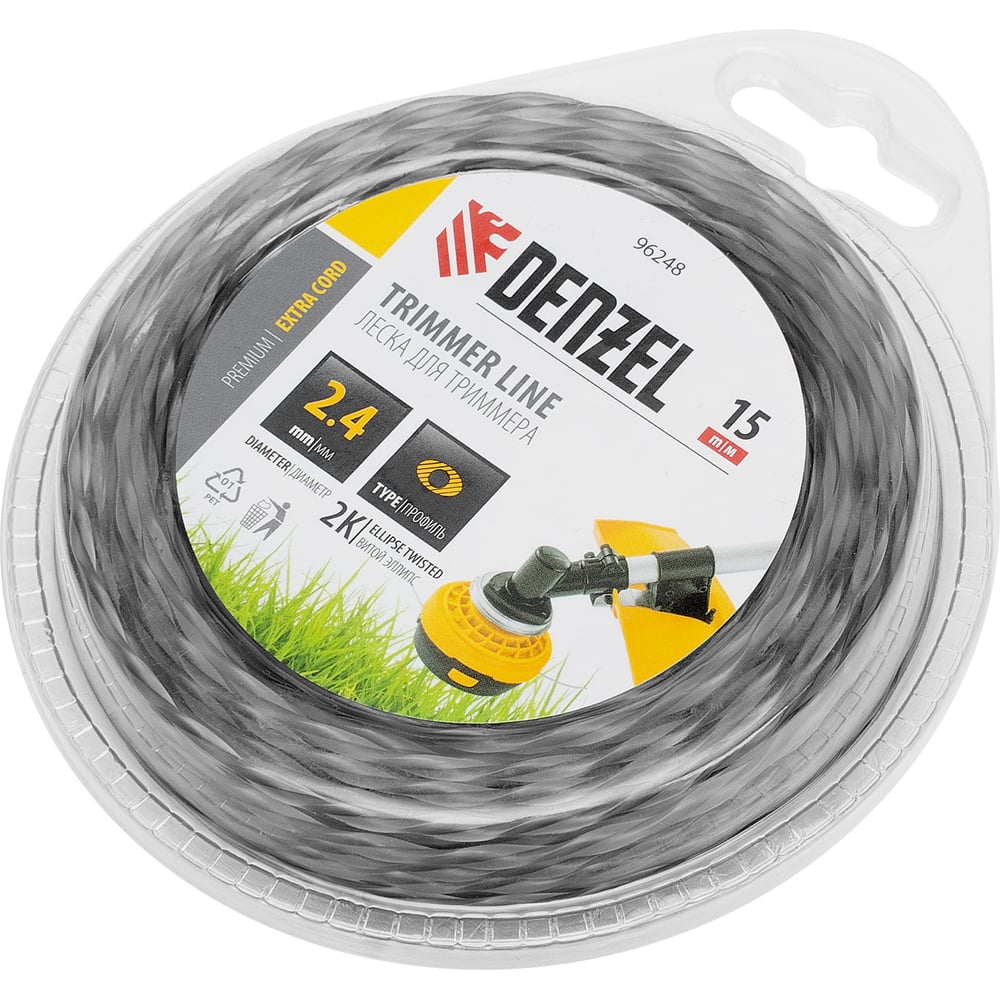 Изображение товара Леска EXTRA CORD двухкомпонентная эллипс 2.4 мм, 15 м для триммера Denzel 96248