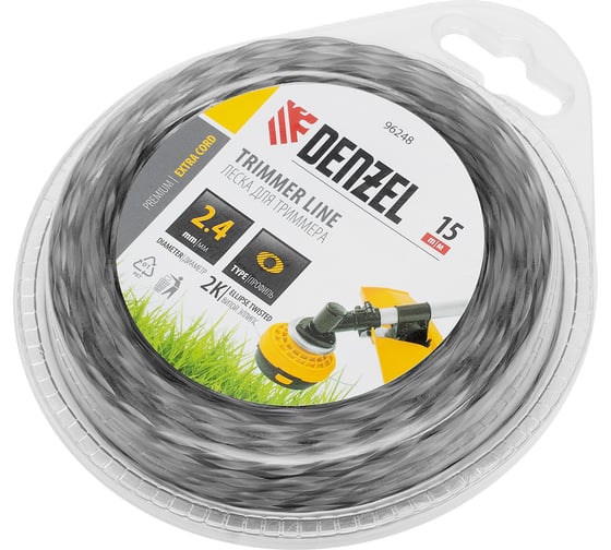 Изображение товара Леска EXTRA CORD двухкомпонентная эллипс 2.4 мм, 15 м, блистер для триммера Denzel 96248