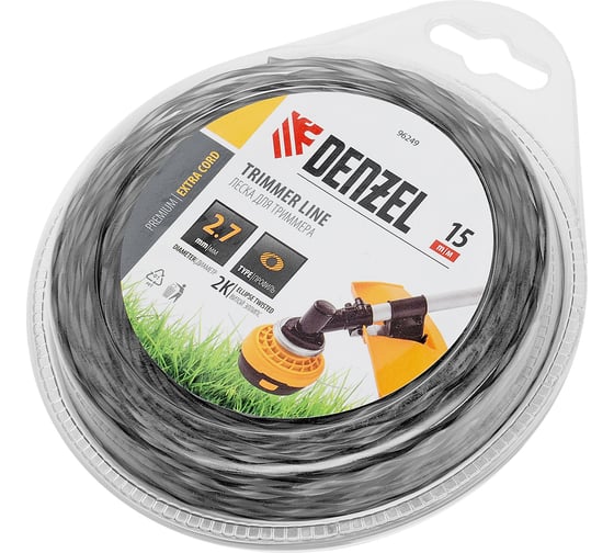 Изображение товара Леска EXTRA CORD двухкомпонентная эллипс, 2.7 мм, 15 м, блистер для триммера Denzel 96249