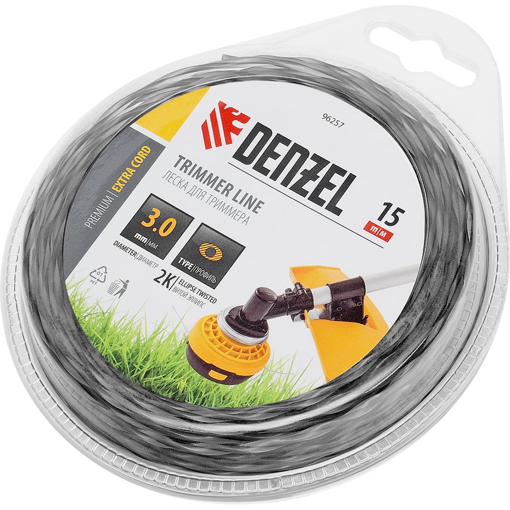 Изображение товара Леска для триммера EXTRA CORD 3 мм 15 м эллипс блистер Denzel 96257