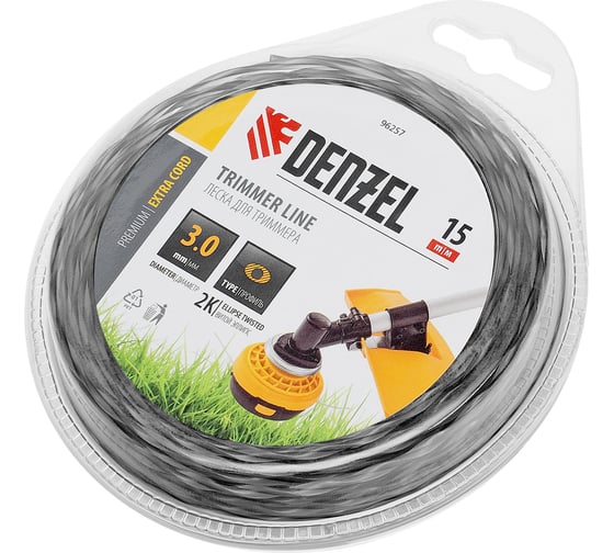 Изображение товара Леска EXTRA CORD двухкомпонентная эллипс, 3 мм, 15 м, блистер для триммера Denzel 96257