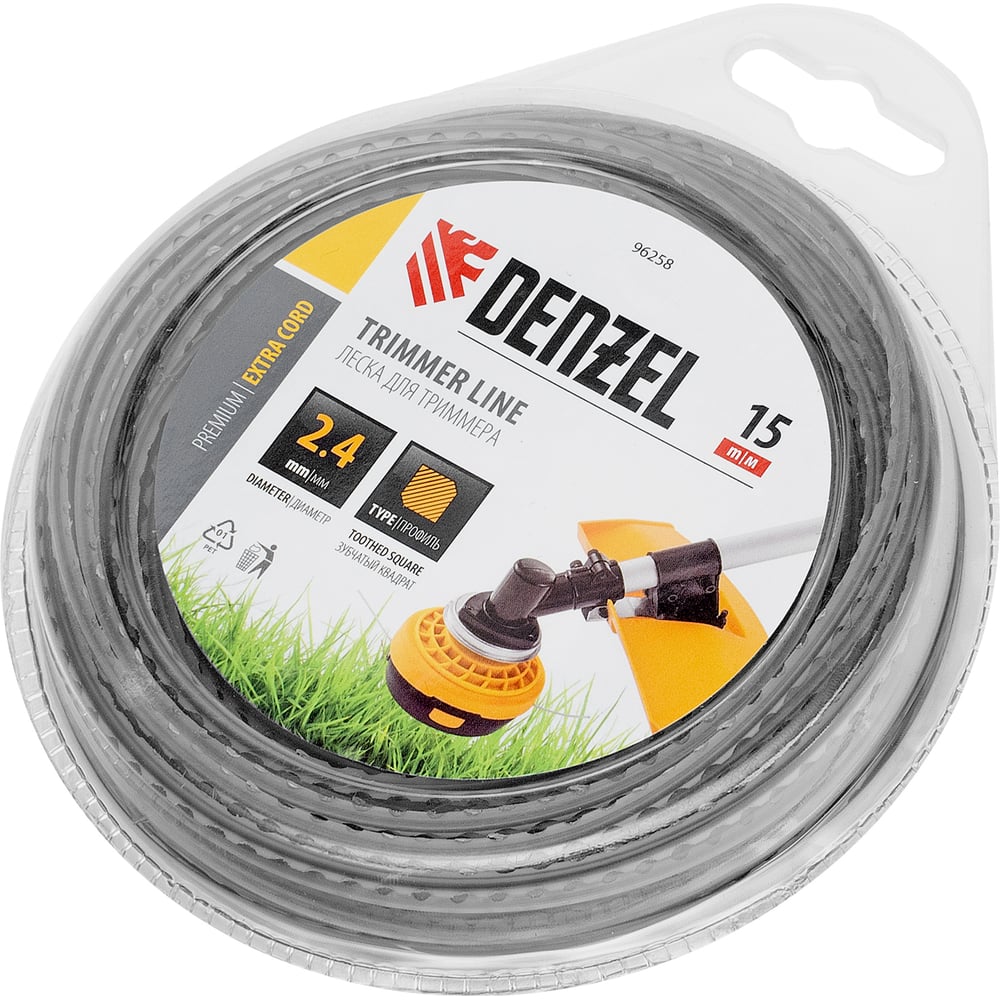 Изображение товара Леска EXTRA CORD зубчатый квадрат 2.4 мм 15 м блистер Denzel