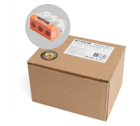 Изображение товара Монтажная 3-проводная клемма STEKKER для 1-жильного проводника (с пастой), LD773-173-1 39871