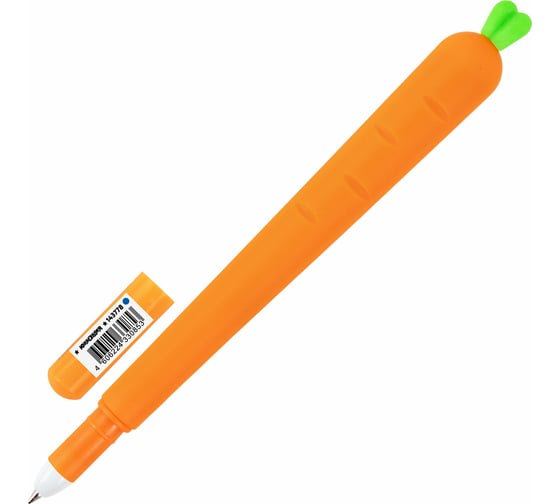 Изображение товара Фигурная шариковая ручка ЮНЛАНДИЯ Морковка мягкий силиконовый корпус, синяя, узел 0.7 мм 143778