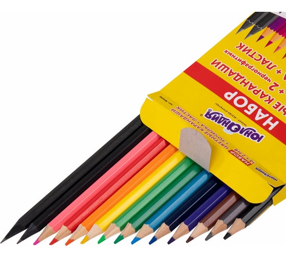 Изображение товара Цветные карандаши ЮНЛАНДИЯ Монстрик, набор 12 цветов + 2 чернографитных карандаша + ластик + точилка, заточенные, шестигранные 181690