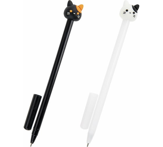 Изображение товара Шариковая ручка ЮНЛАНДИЯ с топпером Кошка корпус ассорти, синяя, узел 0.7 мм 143804