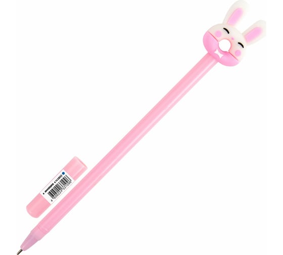 Изображение товара Шариковая ручка ЮНЛАНДИЯ с топпером Зайка-пончик корпус ассорти, синяя, 0.7 мм 143802